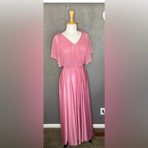Womens Vintage 1970s Crochet Pink Maxi Dress Excellent Condition Size 15/16